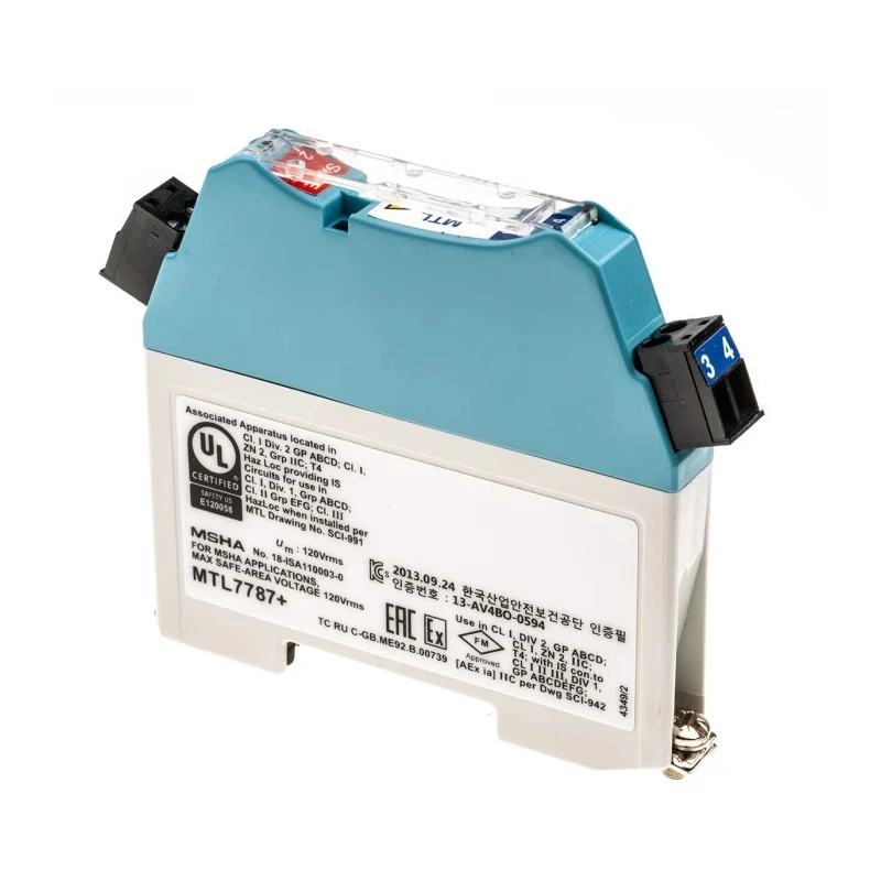 Eaton Zener Barrier ATEX 1 Channel DIN Rail Mount Screw Terminals 28V DC 93mA MTL7787+/RS