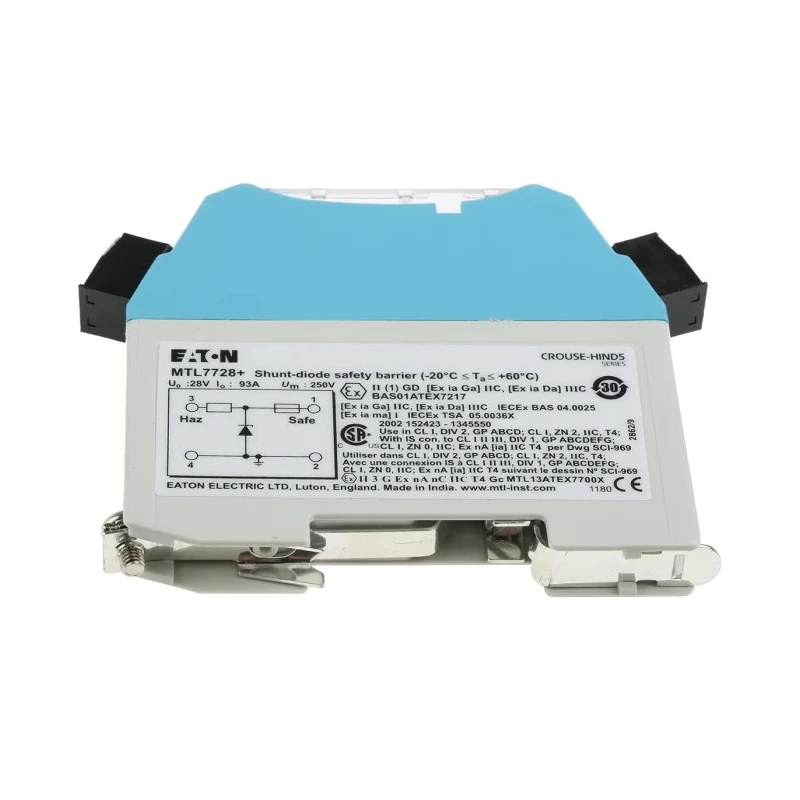 Eaton Zener Barrier 1 Channel 28V DC Supply Voltage 300Ω Safety Current Resistance DIN Rail Mount ATEX Certified MTL7728+/RS
