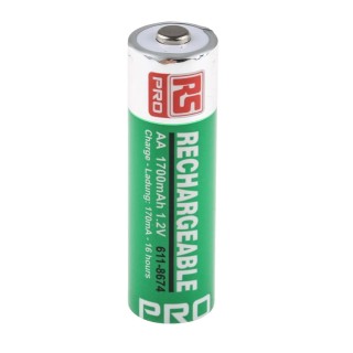RS PRO Nickel Metal Hydride Rechargeable AA Battery 1.2 V, 1.7 Ah, Pack of 4 611-8674
