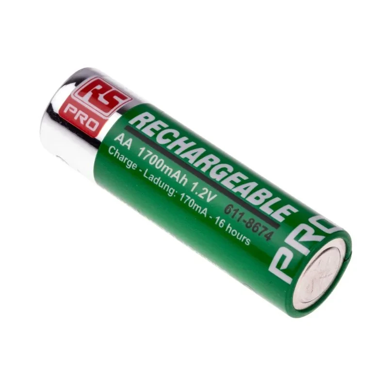 RS PRO Nickel Metal Hydride Rechargeable AA Battery 1.2 V, 1.7 Ah, Pack of 4 611-8674