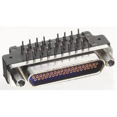 Glenair 51 Way Right Angle 2.54 mm Pitch Through Hole Micro-D Subminiature D-Sub Connector Female MWDM2L-51SCBRP-.110