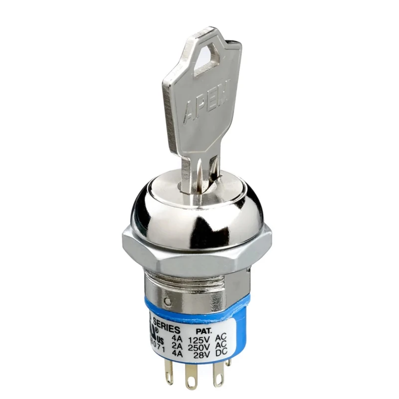 APEM Keylock Switch DP3T 4A 3-Way Common-Key Glass Filled Polyester Housing Round Bezel 