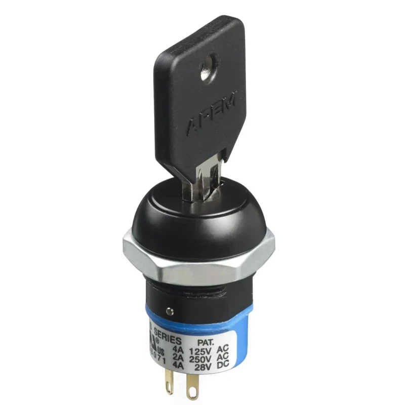 APEM Keylock Switch DPDT 4A 3-Position Momentary Common-Key Round Bezel LK5BGB126M3