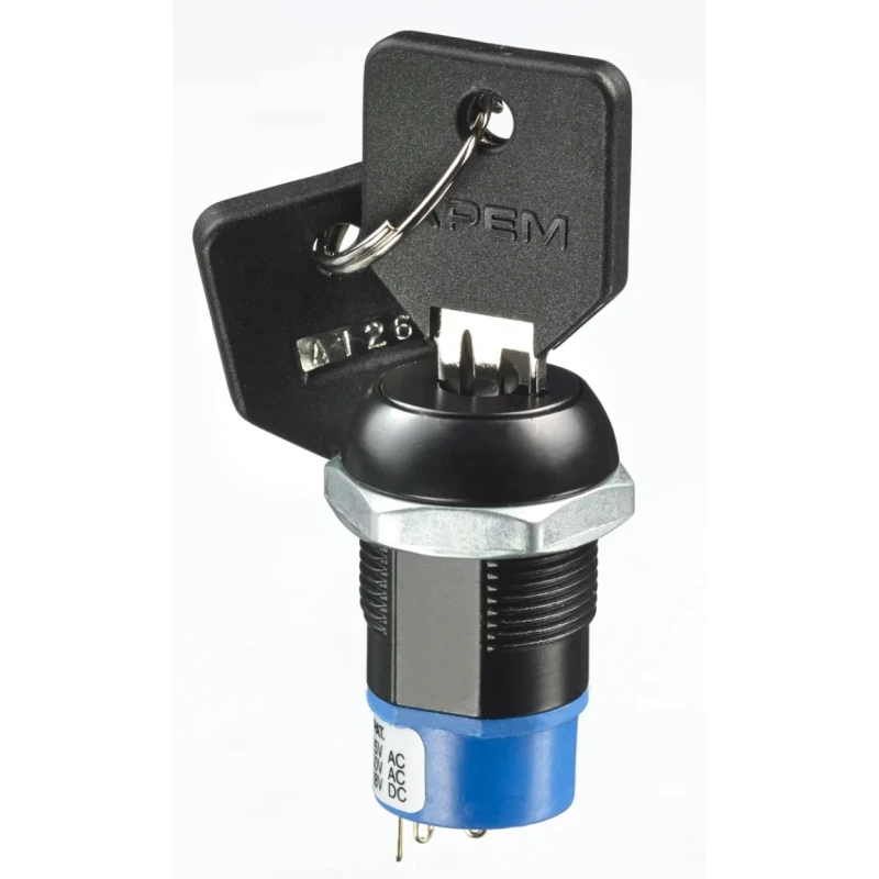 APEM Keylock Switch DPDT 4A 4-Way Latching Common-Key Round Bezel LK69GB126M3