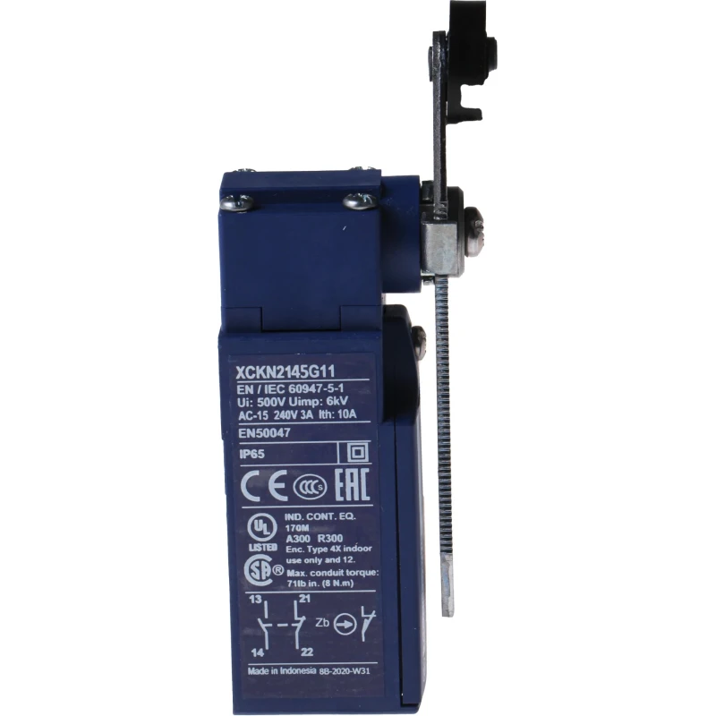 Telemecanique Sensors XCKN Series Roller Lever Limit Switch, 1 NO/1 NC, IP65 Plastic Housing, 240V AC, 10A 
