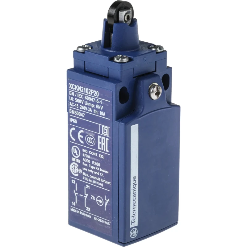 Telemecanique Sensors XCKN Series Roller Plunger Limit Switch, 1 NO/1 NC, IP65, Plastic Housing, 240V AC, 10A 