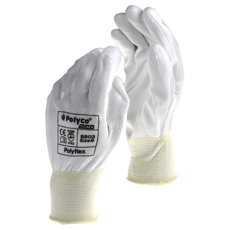 Polyco Healthline Polyflex White Polyurethane Coated Work Gloves Size 8 24 Gloves 8802