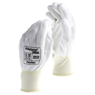 Polyco Healthline Polyflex White Polyurethane Work Gloves Size 9, Polyurethane Coating 8803