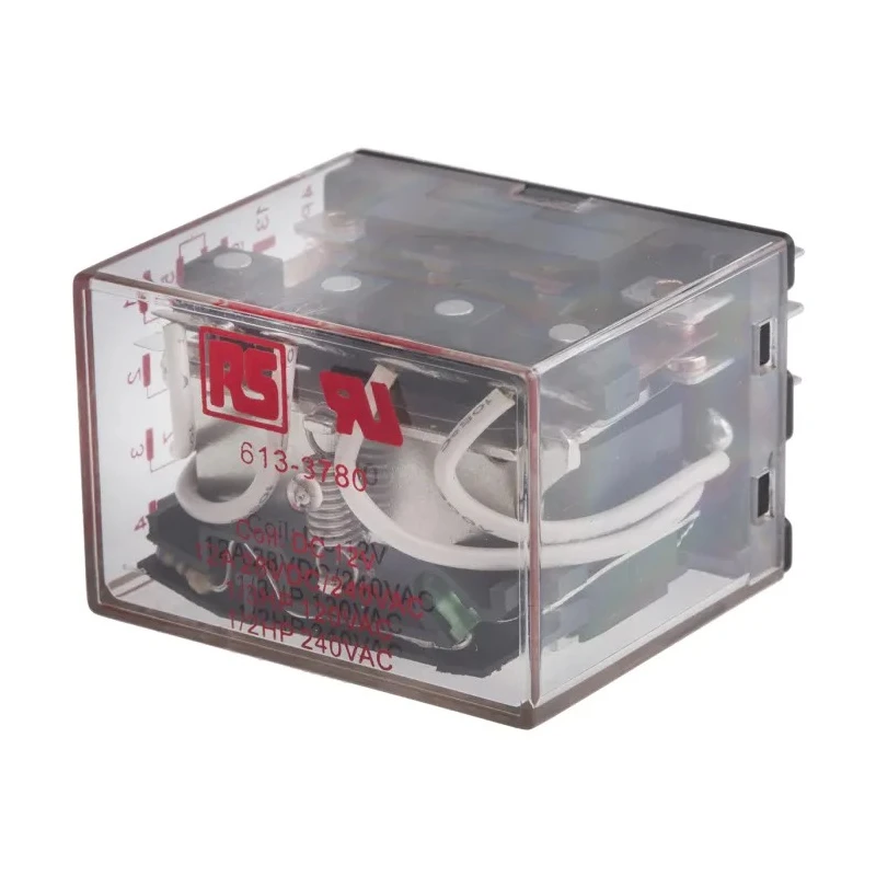 RS PRO Plug-in Power Relay 12V DC Coil 12A Switching Current 4PDT 1.5W Coil Power 40.8x27.4x35mm 613-3780