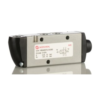 Norgren Pneumatic Solenoid Valve Pilot/Spring Actuation G 1/8 Thread 5-Port 2-Position Aluminium Body V60A5D7A-XA090
