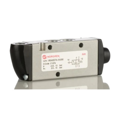 Norgren Pneumatic Solenoid Valve Pilot/Spring Actuation G 1/8 Thread 5-Port 2-Position Aluminium Body V60A5D7A-XA090