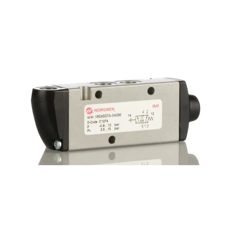 Norgren Pneumatic Solenoid Valve Pilot/Spring Actuation G 1/8 Thread 5-Port 2-Position Aluminium Body V60A5D7A-XA090