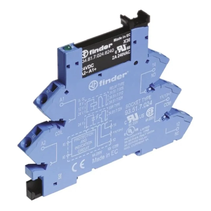 Finder Interface Relay DIN Rail Mount 6V Coil SPST 2A Switching Current 33V DC Coil 38.91.7.006.9024