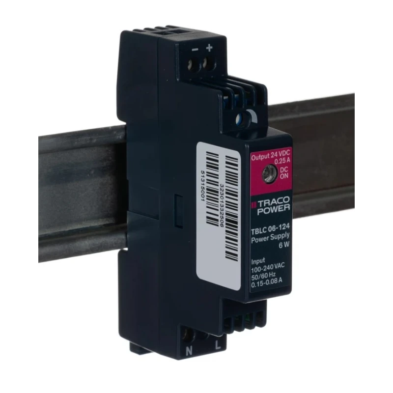 TRACOPOWER TBLC 06-124 Switched Mode DIN Rail Power Supply 264V AC Input 28V DC, 250mA Output, 6W Power