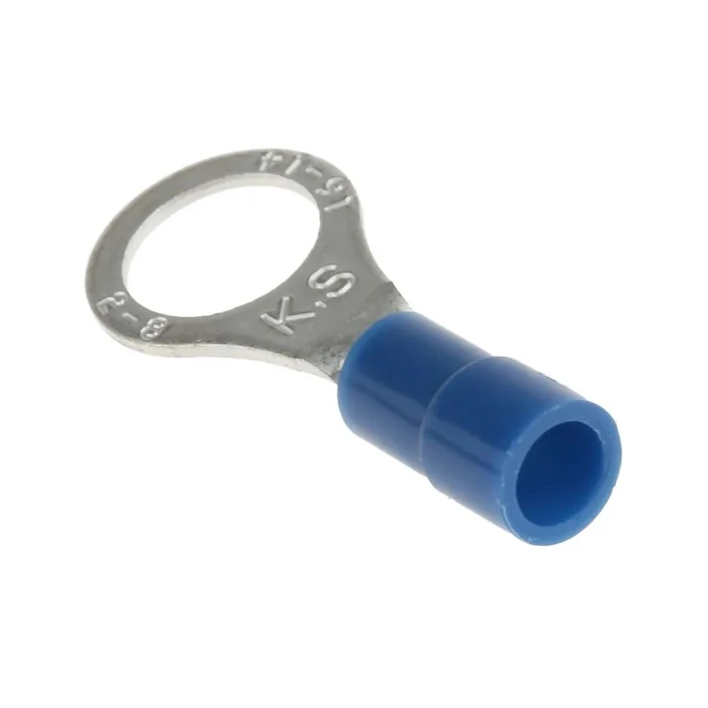 RS PRO Insulated Ring Terminal M8 Stud Size 16 AWG 14 AWG Wire Size Vinyl Blue Copper Tin Plated 613-9362