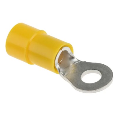 RS PRO Insulated Ring Terminal, Yellow Vinyl Insulation, M4 Stud Size, 12 AWG to 10 AWG Wire Size, Tin Plated 613-9378