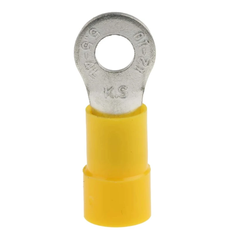 RS PRO Insulated Ring Terminal, Yellow Vinyl Insulation, M4 Stud Size, 12 AWG to 10 AWG Wire Size, Tin Plated 613-9378