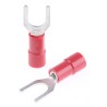 RS PRO Insulated Fork Terminal, Vinyl Insulation, 22 AWG to 16 AWG Wire Size, M5 Stud Size, Red, 0.75 mm Thickness 613-9491