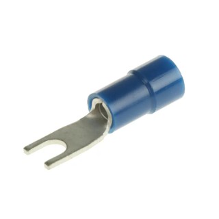 RS PRO Insulated Fork Terminal, 16 AWG to 14 AWG, 3.2 mm Stud Size, Vinyl Insulation, Blue, Model 613-9520
