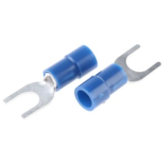 RS PRO Insulated Fork Terminal Vinyl Blue, 16 AWG to 14 AWG Wire Size, 5.3 mm Stud Size, Copper Tin Plated Contact 613-9514