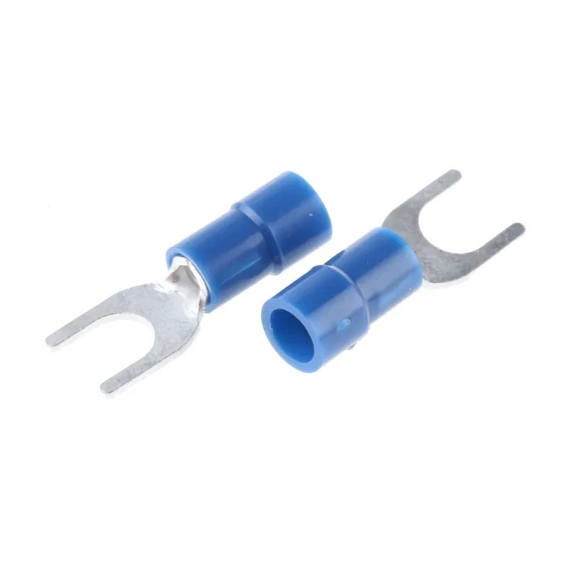 RS PRO Insulated Fork Terminal Vinyl Blue, 16 AWG to 14 AWG Wire Size, 5.3 mm Stud Size, Copper Tin Plated Contact 613-9514