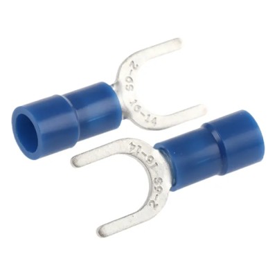 RS PRO Insulated Fork Terminal, 16 AWG to 14 AWG, M6 Stud Size, Vinyl Insulation, Blue 613-9542
