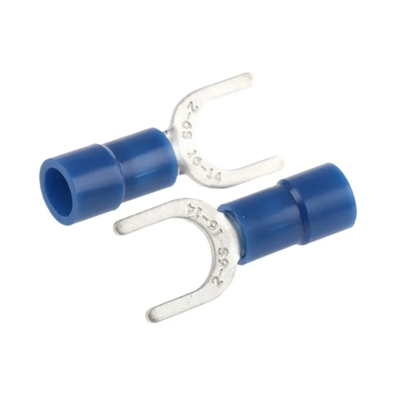 RS PRO Insulated Fork Terminal, 16 AWG to 14 AWG, M6 Stud Size, Vinyl Insulation, Blue 613-9542