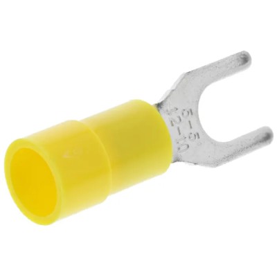 RS PRO Insulated Fork Terminal, 12 AWG to 10 AWG, M5 Stud Size, Vinyl Insulation, Yellow 613-9586