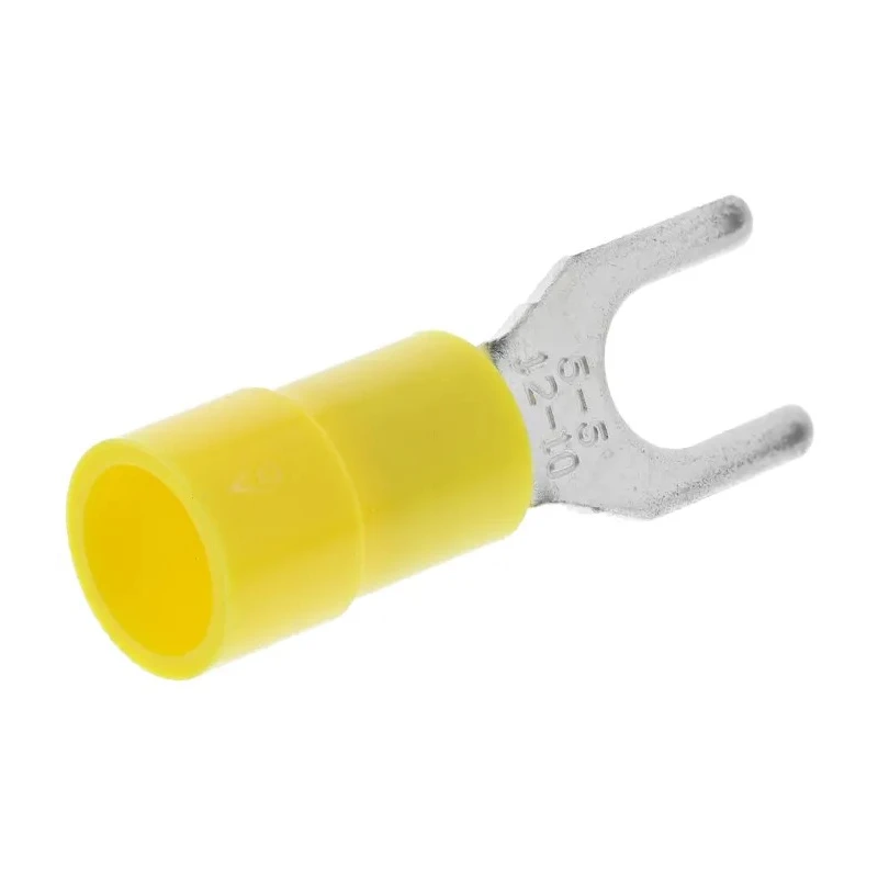 RS PRO Insulated Fork Terminal, 12 AWG to 10 AWG, M5 Stud Size, Vinyl Insulation, Yellow 613-9586