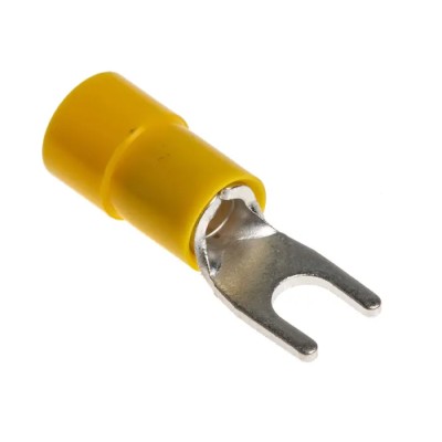 RS PRO Insulated Fork Terminal, 12 AWG to 10 AWG, 4.3 mm Stud Size Vinyl Yellow 613-9564