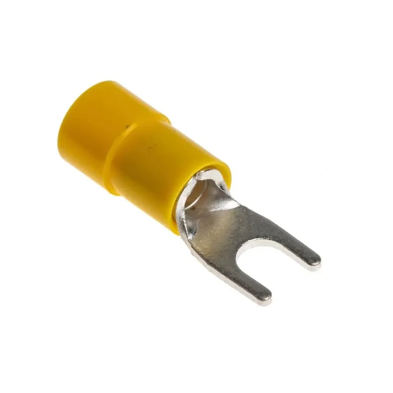 RS PRO Insulated Fork Terminal, 12 AWG to 10 AWG, 4.3 mm Stud Size Vinyl Yellow 613-9564