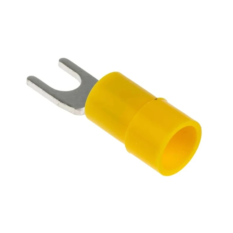RS PRO Insulated Fork Terminal, 12 AWG to 10 AWG, 4.3 mm Stud Size Vinyl Yellow 613-9564