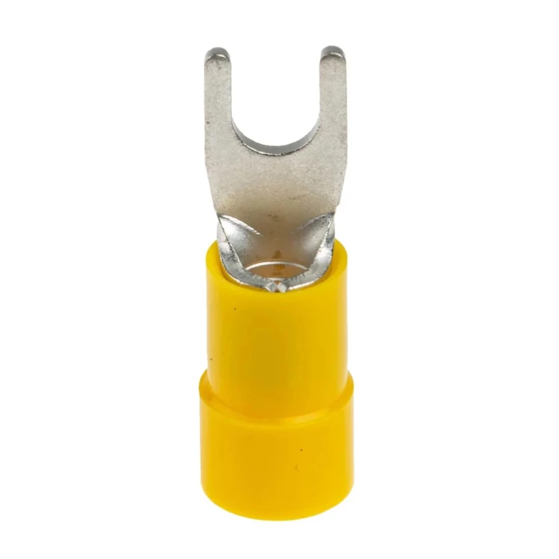RS PRO Insulated Fork Terminal, 12 AWG to 10 AWG, 4.3 mm Stud Size Vinyl Yellow 613-9564