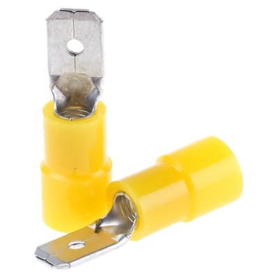 RS PRO Yellow Insulated Male Spade Connector Crimp 6.35 x 0.8 mm Tab Size 12 AWG to 10 AWG 613-9693