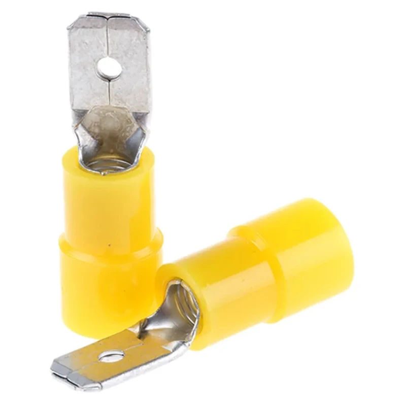 RS PRO Yellow Insulated Male Spade Connector Crimp 6.35 x 0.8 mm Tab Size 12 AWG to 10 AWG 613-9693