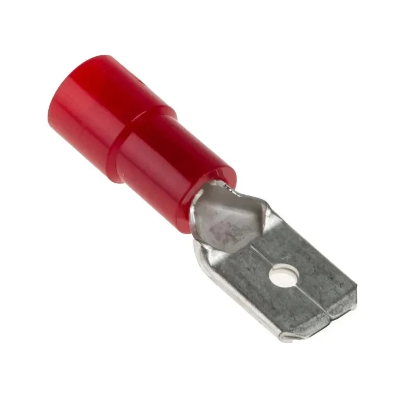 RS PRO Red Insulated Male Spade Connector Crimp, 6.35 x 0.8 mm Tab Size, 22 AWG to 16 AWG 613-9744