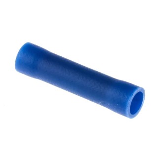 RS PRO Butt Splice Connector, Blue, Insulated, Tin Plated Copper, 14 AWG Crimp Terminal 613-9788