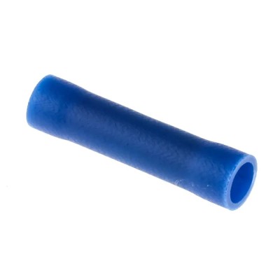 RS PRO Butt Splice Connector, Blue, Insulated, Tin Plated Copper, 14 AWG Crimp Terminal 613-9788
