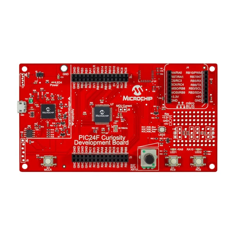 Microchip Curiosity PIC24F Development Board with 32MHz PIC24FJ128GA204 16-bit XLP Microcontroller DM240004
