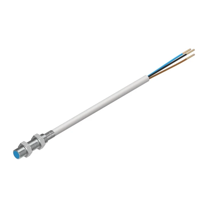 Festo Threaded Barrel Inductive Proximity Sensor, M5 x 0.5 Thread, PNP Output, 3V Supply, 0.8mm Detection SIEN-M5B-PO-K-L