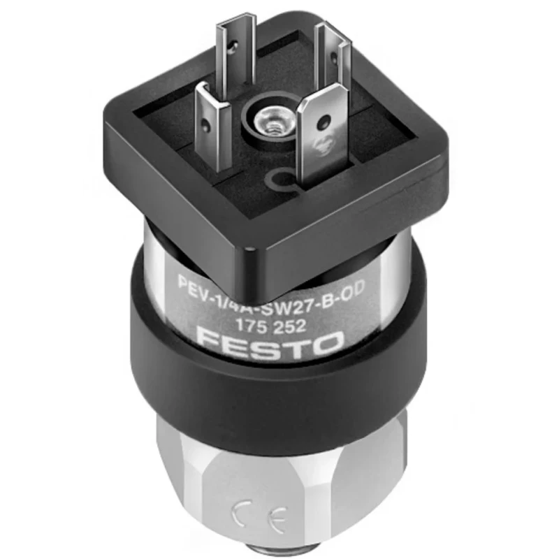 Festo Pressure Switch 1/4 in Port Size Relative Pressure 1 bar to 10 bar 250V DC 400mA PEV-1/4-A-SW27-B-OD