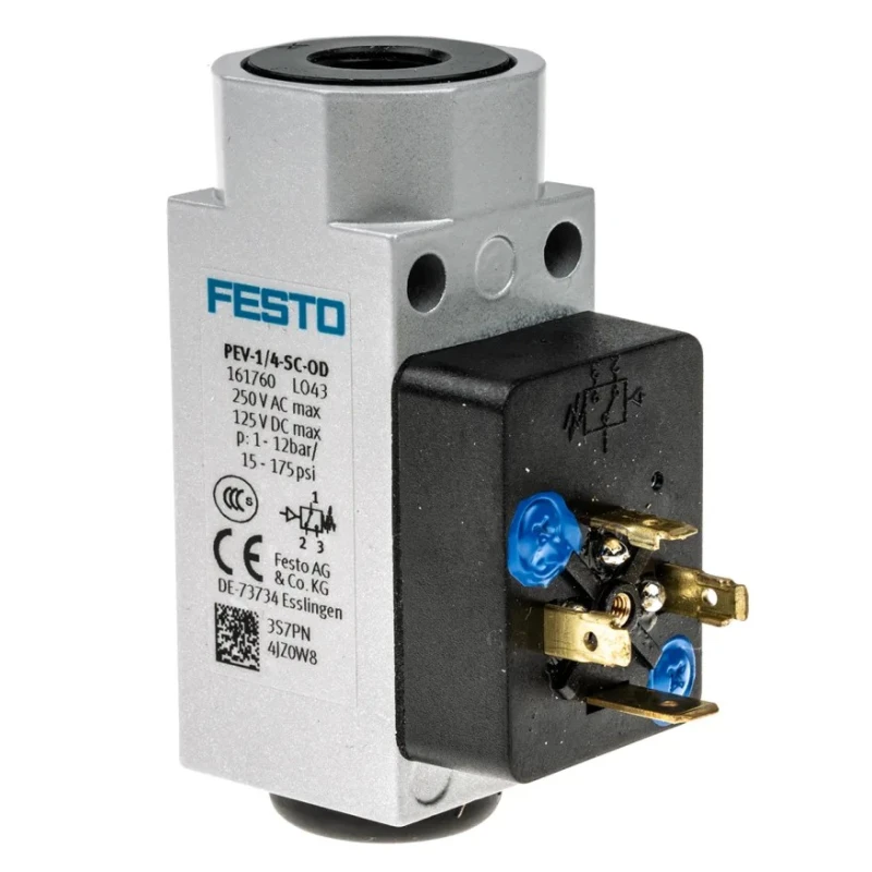 Festo Pressure Switch 1 bar to 12 bar, 125V DC, 5A Current, IP65 Rated, Through Hole Mounting PEV-1/4-SC-OD