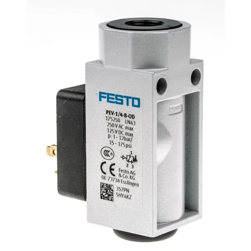Festo Analogue Pressure Switch 1 bar to 12 bar, Port Size 1/4 inch, Voltage 125V, IP65 Rated PEV-1/4-B-OD