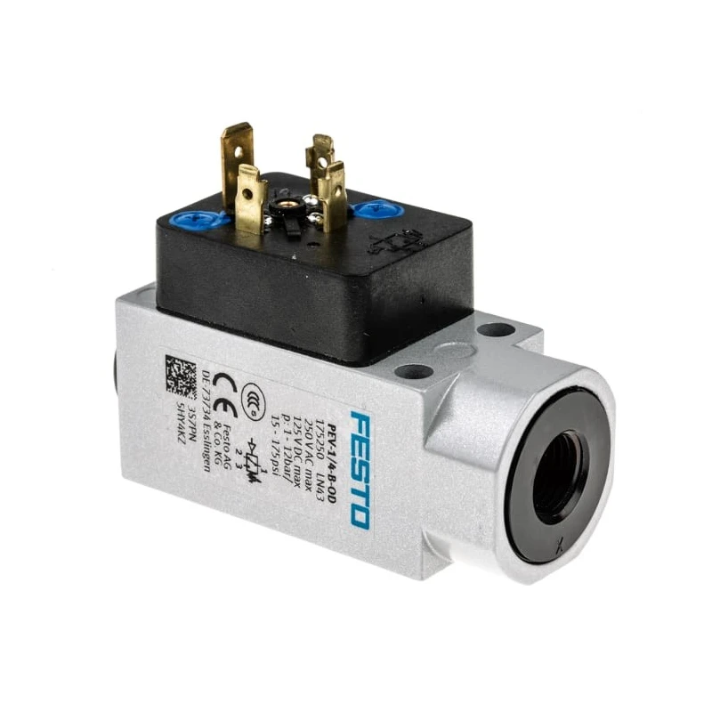 Festo Analogue Pressure Switch 1 bar to 12 bar, Port Size 1/4 inch, Voltage 125V, IP65 Rated PEV-1/4-B-OD