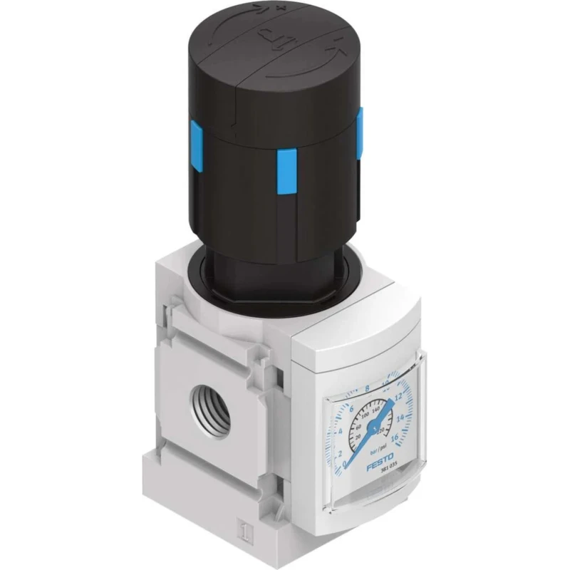 Festo Pneumatic Regulator MS4-LR-1/8-D7-AS, Threaded Inlet G 1/8, Lockable Rotary Knob, Pressure Range 0.5 to 12 Bar