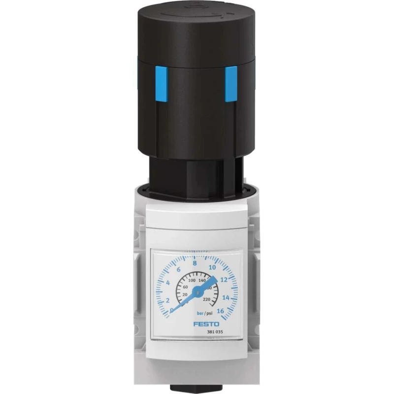 Festo Pneumatic Regulator MS4-LR-1/8-D7-AS, Threaded Inlet G 1/8, Lockable Rotary Knob, Pressure Range 0.5 to 12 Bar