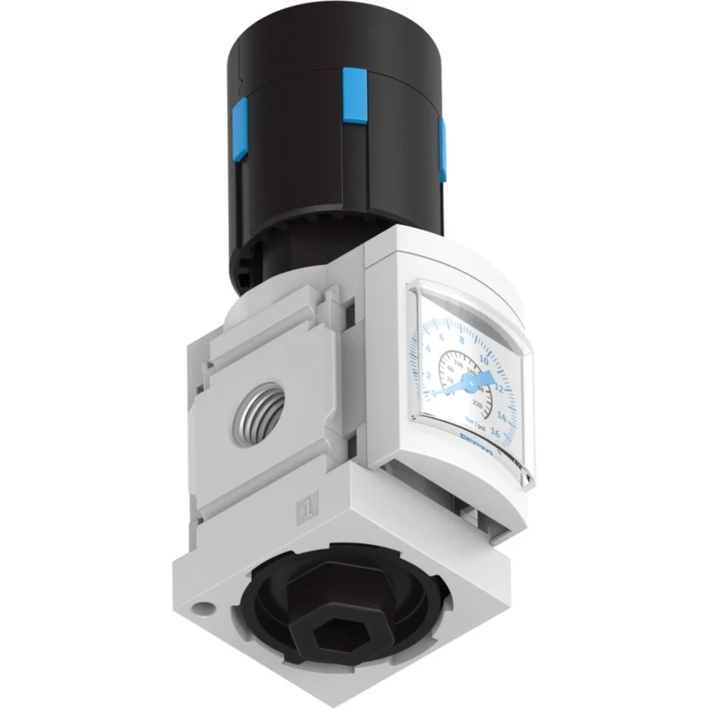 Festo Pneumatic Regulator MS4-LR-1/8-D7-AS, Threaded Inlet G 1/8, Lockable Rotary Knob, Pressure Range 0.5 to 12 Bar