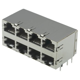 TE Connectivity 5569262 Series RJ45 Connector Female Through Hole Cat5 Shielded Right Angle 8 Port 8 Way RJ45