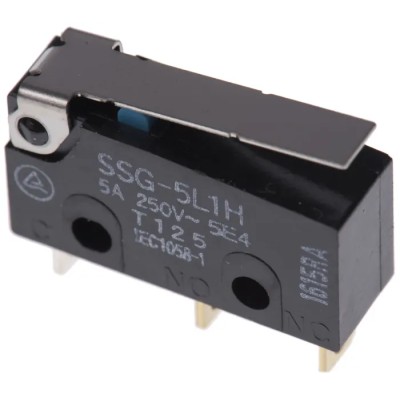 Omron Aratas Hinge Lever Subminiature Micro Switch, Solder Terminal, 5A Current, 30V DC, SPDT Contact, IP40 SSG-5L1H