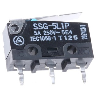 Omron Subminiature Micro Switch with Hinge Lever, PCB Terminal, 5A, 250 V AC, SPDT, IP40 SSG-5L1P
